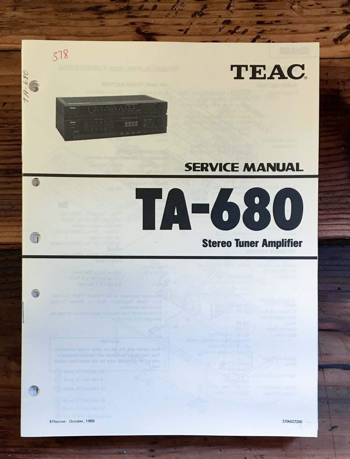 Teac TA-680 Tuner Amplifier Service Manual *Original*