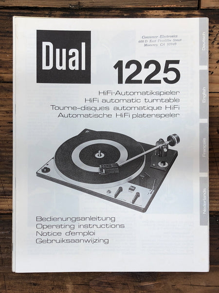 Dual Model 1225 Record Player / Turntable  Service Manual *Original*