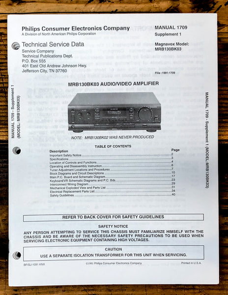 Magnavox MRB130 Receiver Service Manual *Original* #1