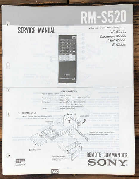 Sony RM-S520 Remote Control  Service Manual *Original*