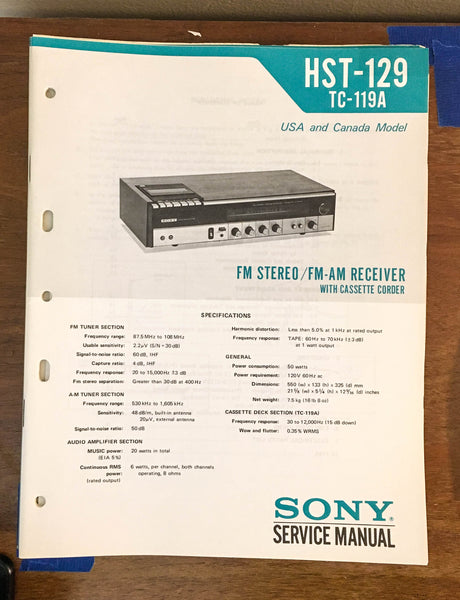 Sony HST-129 TC-119A Stereo Music System Service Manual *Original*