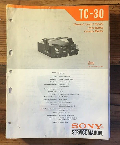 Sony TC-30 Tape Player Service Manual *Original*