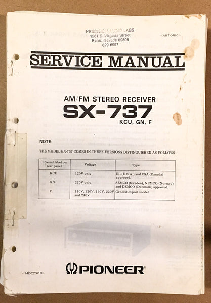 Pioneer SX-737 Receiver  Service Manual *Original*
