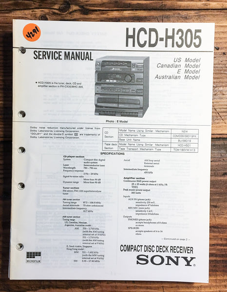 Sony HCD-H305 Stereo System  Service Manual *Original*