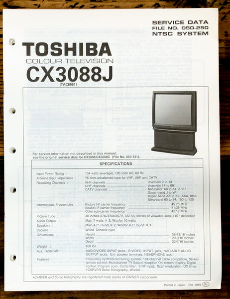 Toshiba CX3088J TV / Television Service Manual *Original*