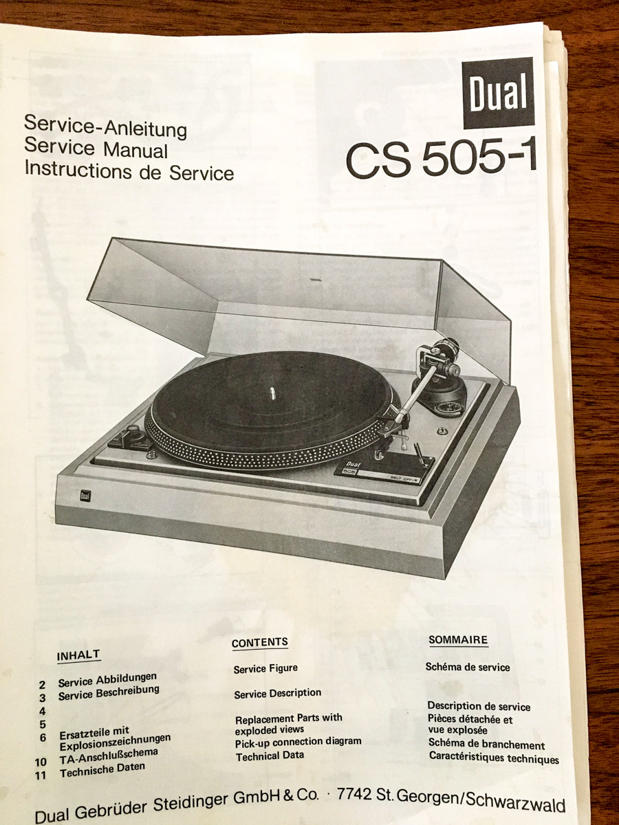 Dual 505-1 Record Player / Turntable Service Manual *Original*