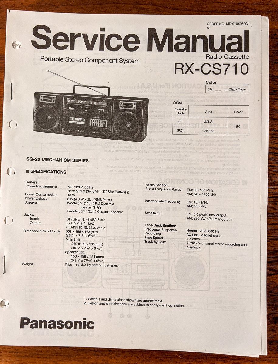 Panasonic RX-CS710 Radio Cassette Service Manual *Original*