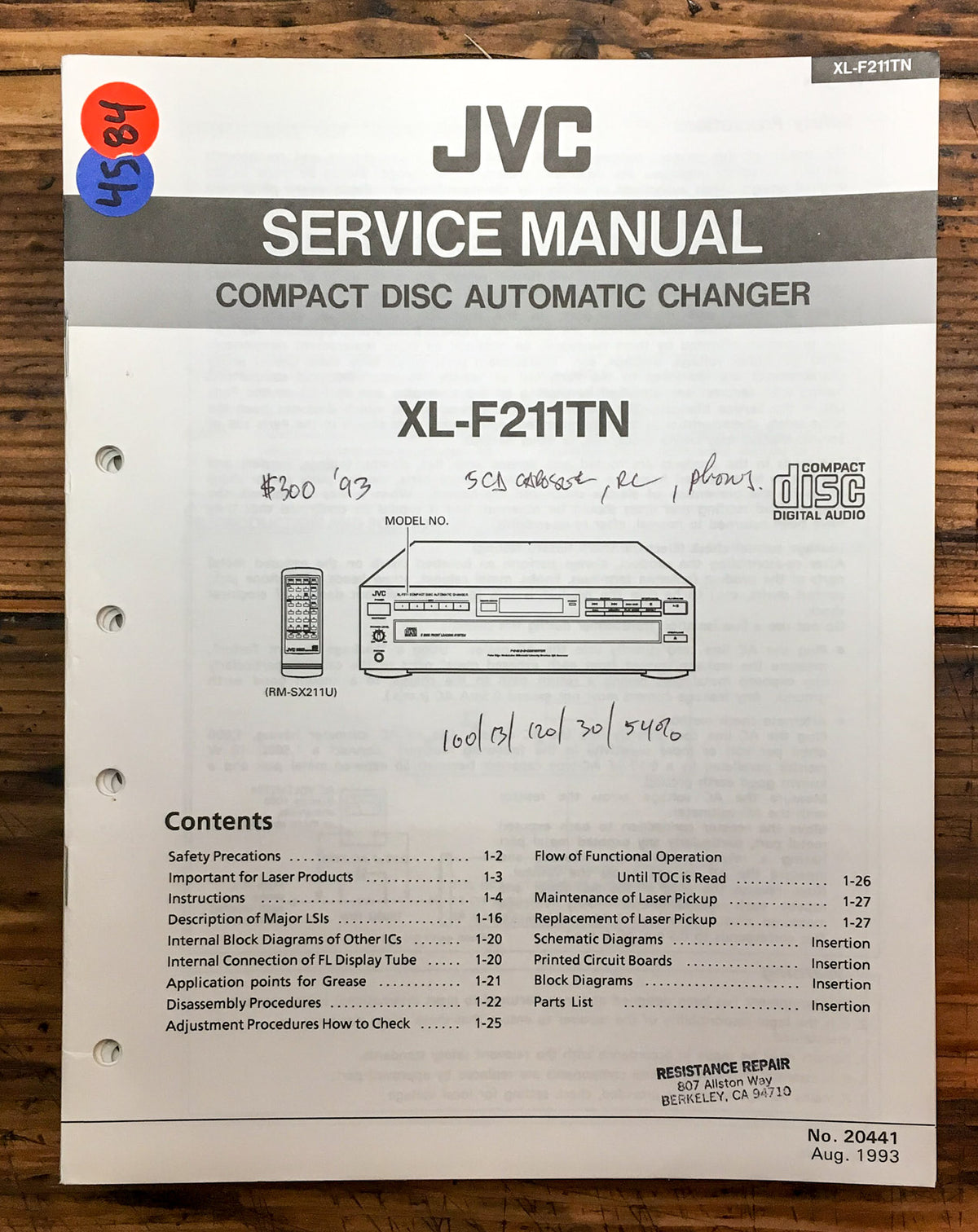 JVC XL-F211 -F211TN CD Player  Service Manual *Original*