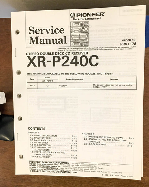 Pioneer XR-P240C Stereo System Service Manual *Original*