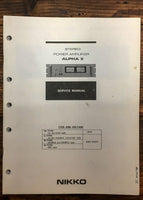 Nikko Alpha II / 2  Amplifier  Service Manual *Original*