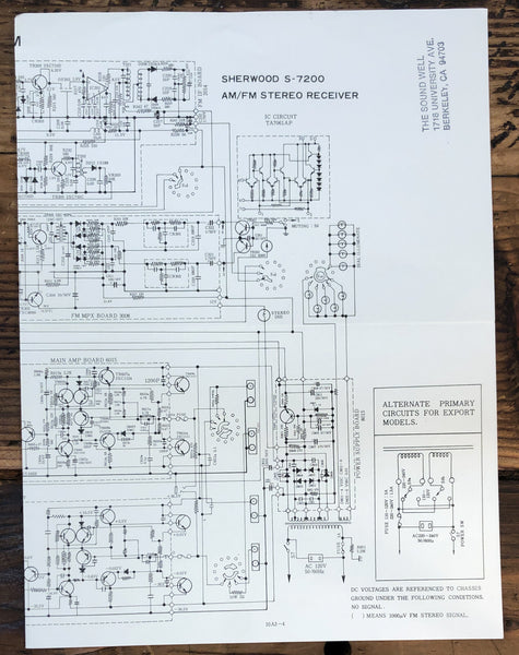 Sherwood S-7200 Receiver  Fold Out Schematic *Original*