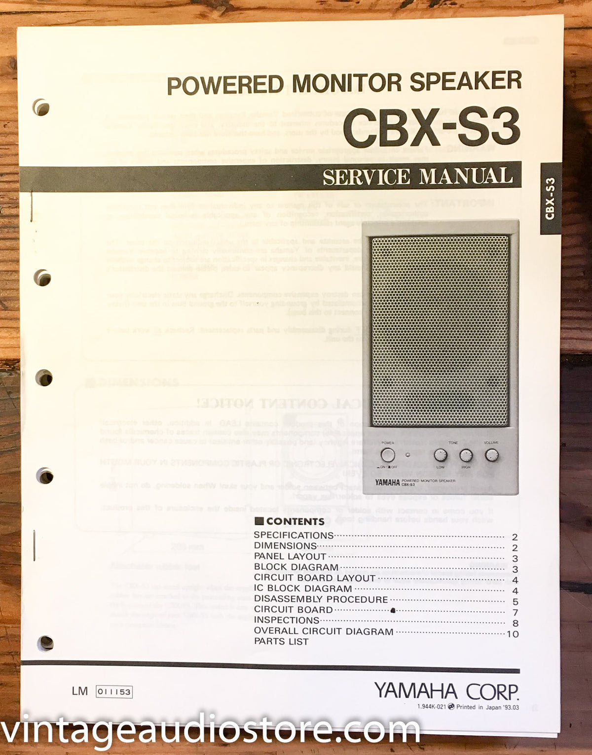 Yamaha CBX-S3 Speaker  Service Manual *Original*
