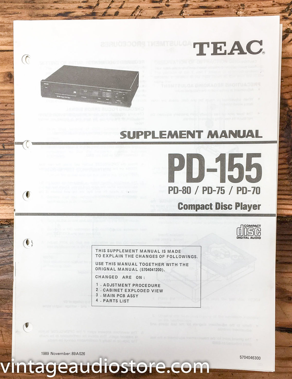 Teac PD-155 PD-80 PD-75 PD-70 CD Player  Service Manual *Original*