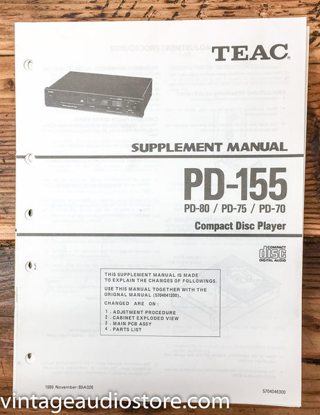 Teac PD-155 PD-80 PD-75 PD-70 CD Player  Service Manual *Original*