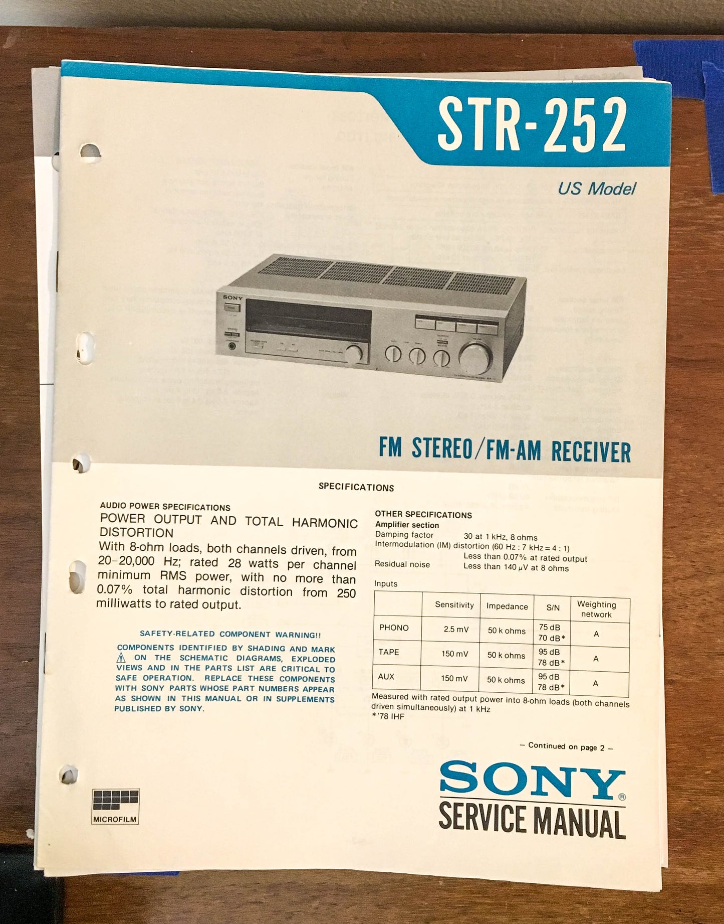 Sony STR-252 Turntable / Record Player Service Manual *Original*
