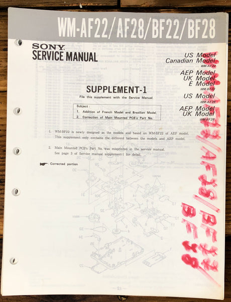 Sony WM-AF22 -AF28 -BF22 -BF28  Supp. Service Manual *Original*