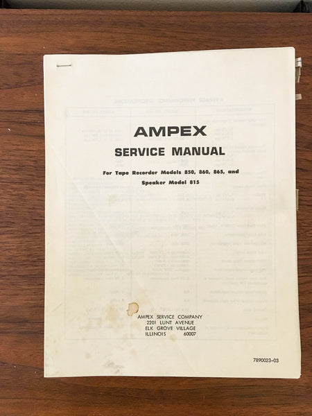 Ampex Model 850 860 865 815 Tape Recorder Service Manual *Original* #2