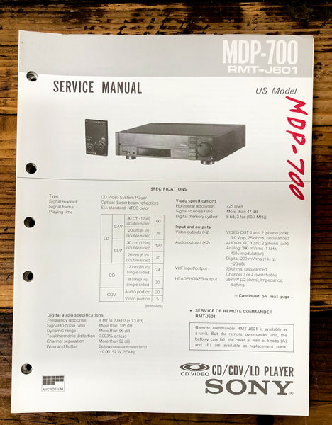 Sony MDP-700 MD MiniDisc Recorder  Service Manual *Original*