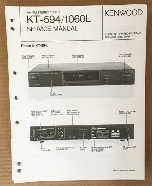 Kenwood KT-594 1060L Tuner Service Manual *Original*