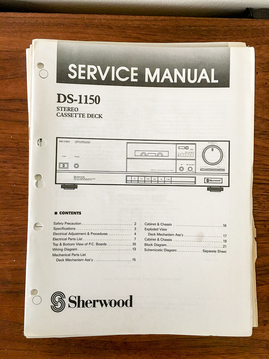Sherwood DS-1150 Cassette Service Manual *Original*