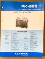 Centrex / Pioneer RK-888 Cassette Recorder Service Manual *Original*