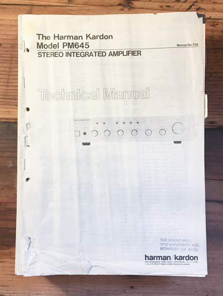 Harman Kardon HK PM645 PM 645 Integrated Amplifier Service Manual *Original*