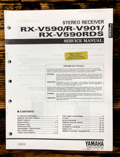 Yamaha RX-V590 R-V901 RX-V590RDS Receiver Service Manual *Original*