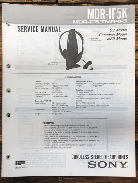 Sony MDR-IF5K Headphones  Service Manual *Original*