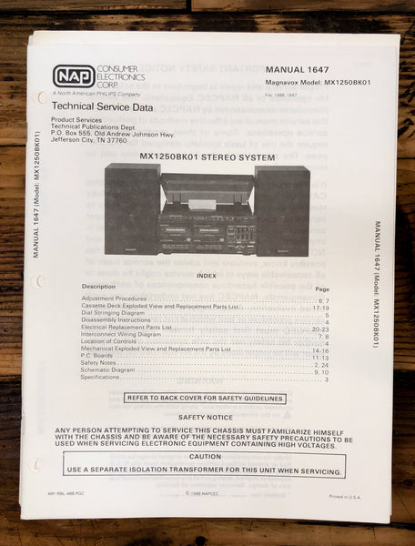 Magnavox MX1250 MX1250BK01 Stereo  Service Manual *Original*