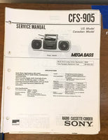 Sony CFS-905 Radio Cassette Recorder / Boombox Service Manual *Original*