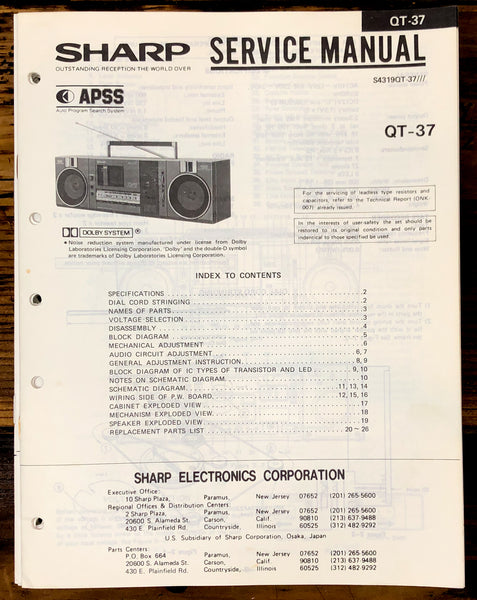 Sharp QT-37 Radio Service Manual *Original*