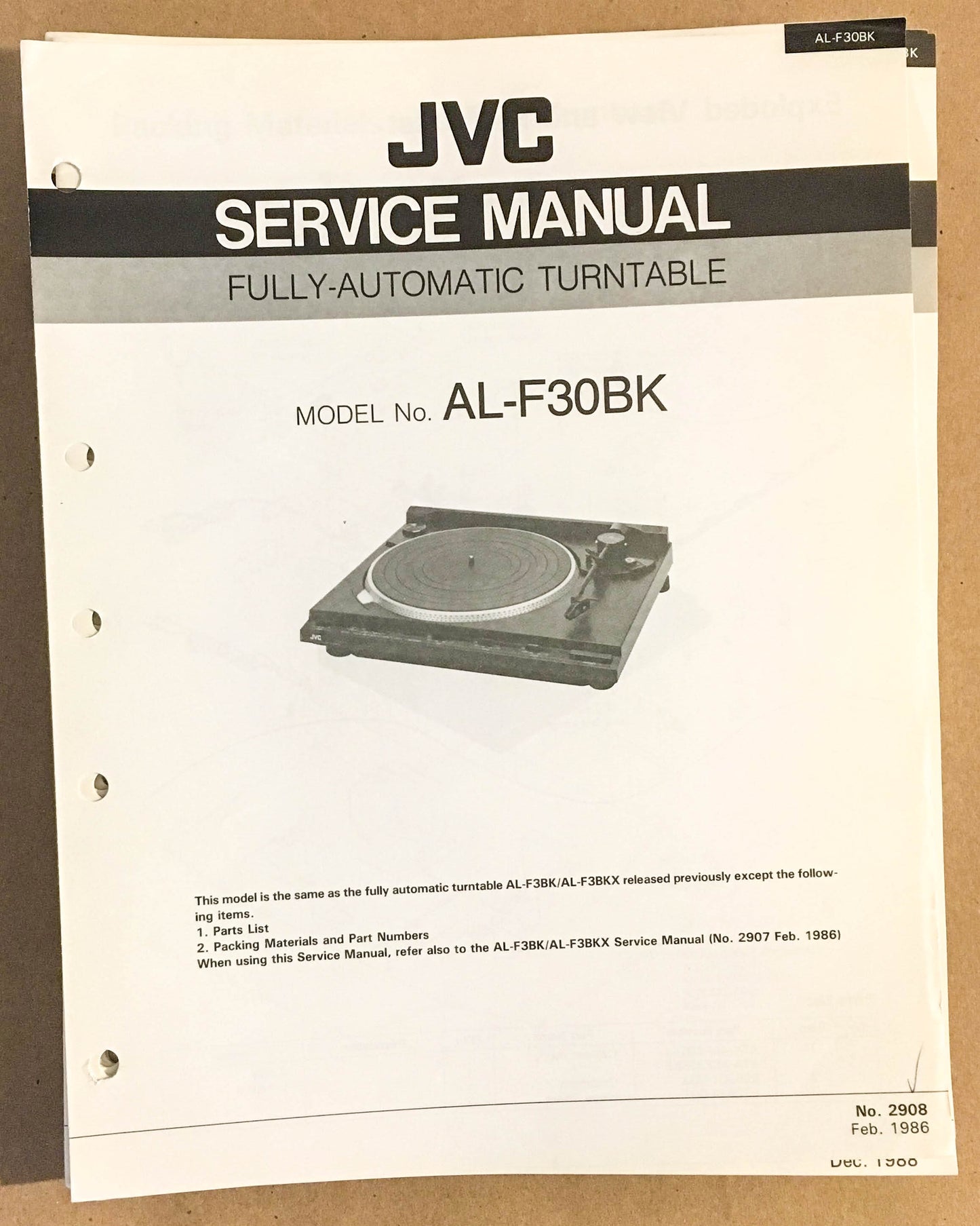 JVC AL-F30 BK Turntable / Record Player  Service Manual *Original*