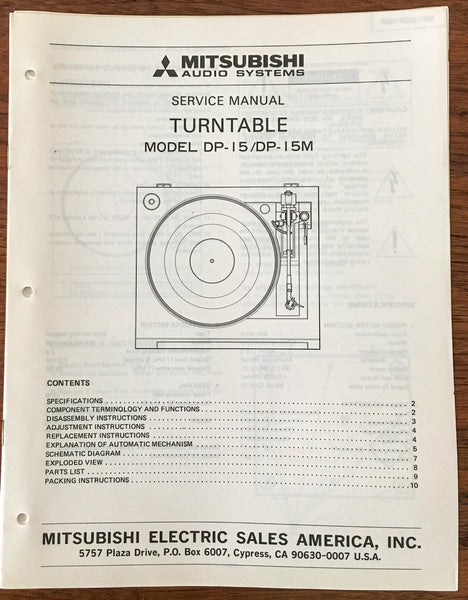 Mitsubishi DP-15 DP-15M Record Player / Turntable Service Manual *Original*