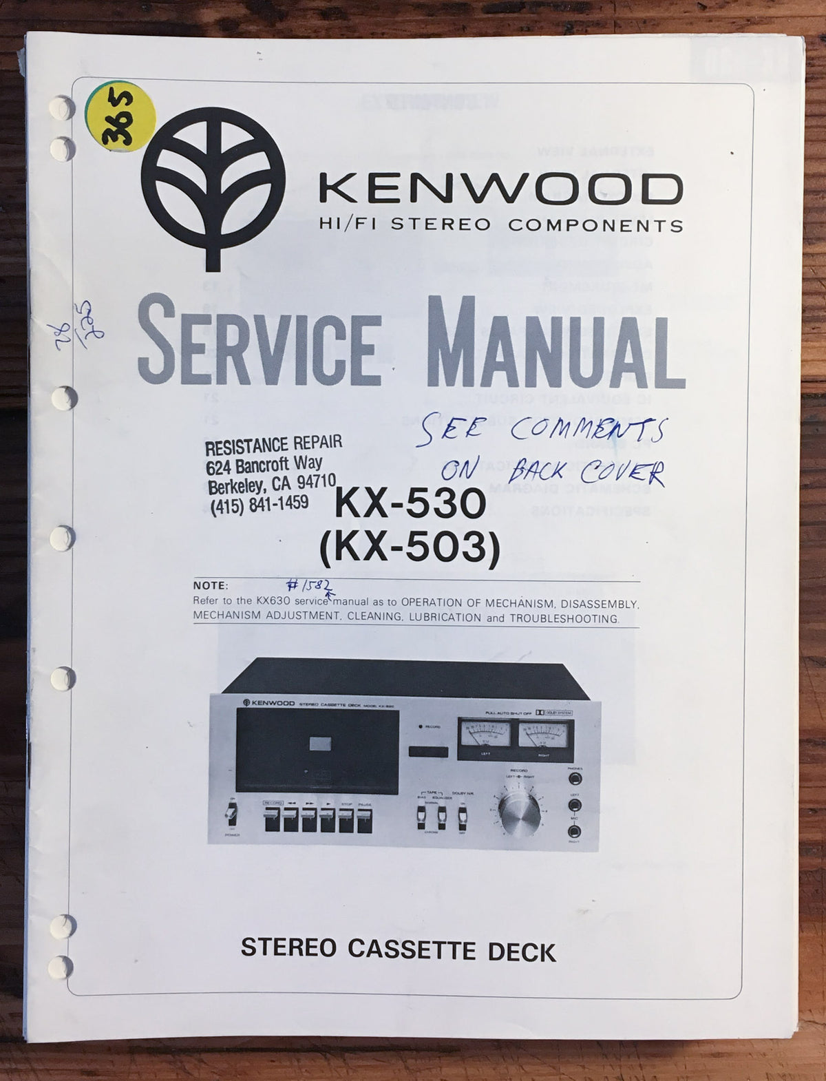Kenwood KX-530 Cassette  Service Manual *Original*