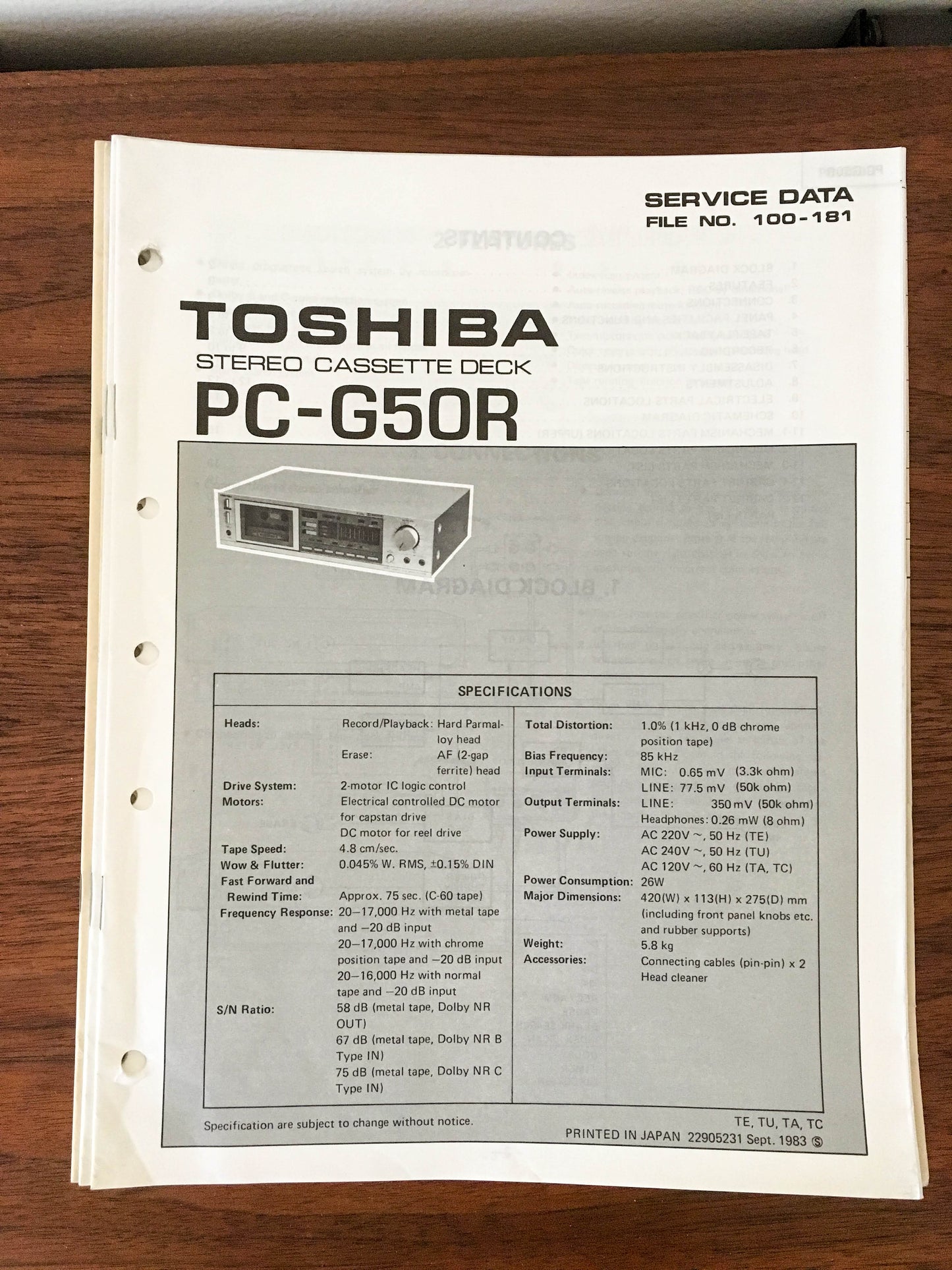 Toshiba PC-G50R Cassette Deck Service Manual *Original* #2