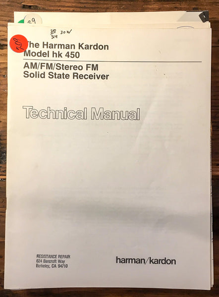 Harman Kardon HK450 HK 450  Service Manual *Original*