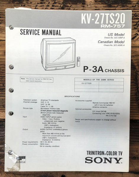 Sony KV-27TS20 TV  Service Manual *Original*