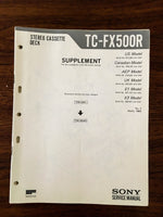 Sony TC-FX500R Cassette Service Manual Supplement *Original*