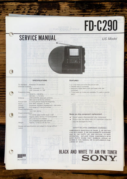 Sony FD-C290 Watchman TV  Service Manual *Original*