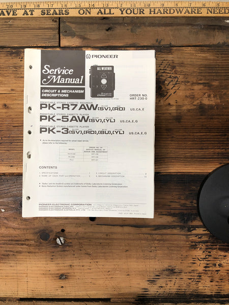 Pioneer PK-R7 R7AW PK-5 AW PK-3 Cassette Service Manual *Original*