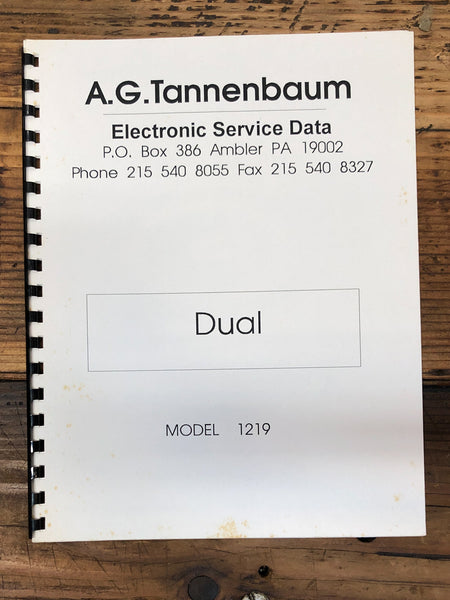 Dual  Model 1219 Turntable Tannenbaum Service Manual *Original*