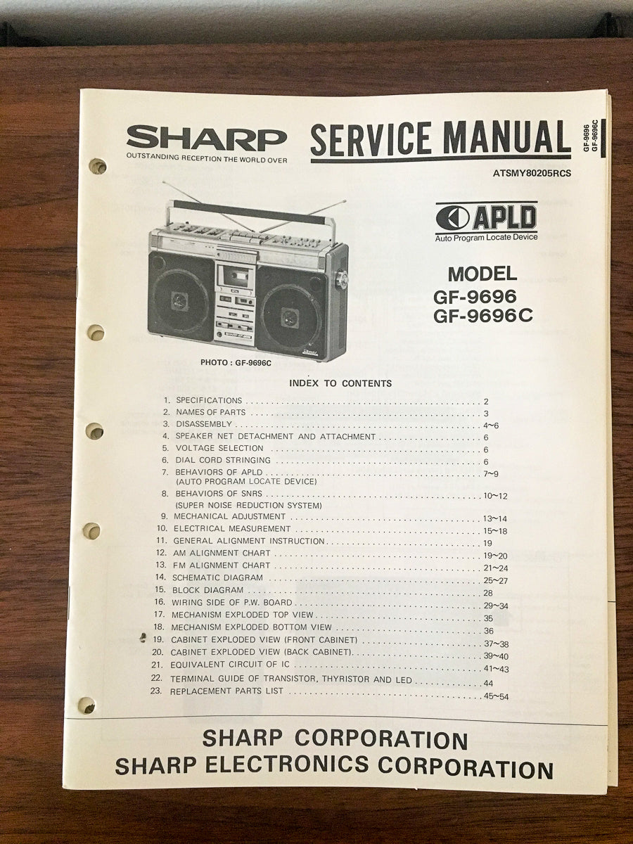 Sharp GF-9696 GF-9696C Radio / Boombox  Service Manual *Original*