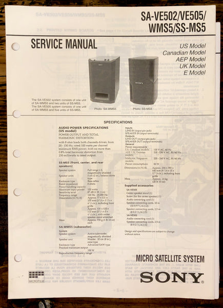 Sony SA-VE502 -VE505 -WMS5 SS-MS5 Speaker  Service Manual *Original*