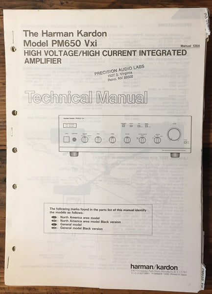 Harman Kardon HK 650 Vxi PM-650 Vxi Amplifier Service Manual *Original*