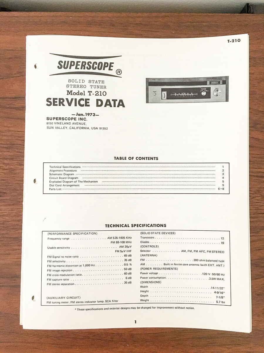 Superscope / Marantz T-210 Tuner Service Manual *Original* – Vintage ...