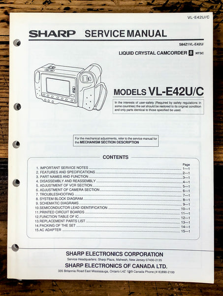 Sharp VL-E42U Camcorder Service Manual *Original*
