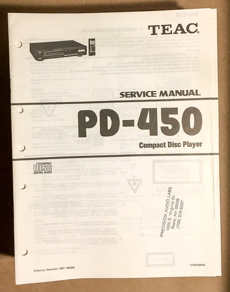 TEAC PD-450 CD Player Service Manual *Original* #2