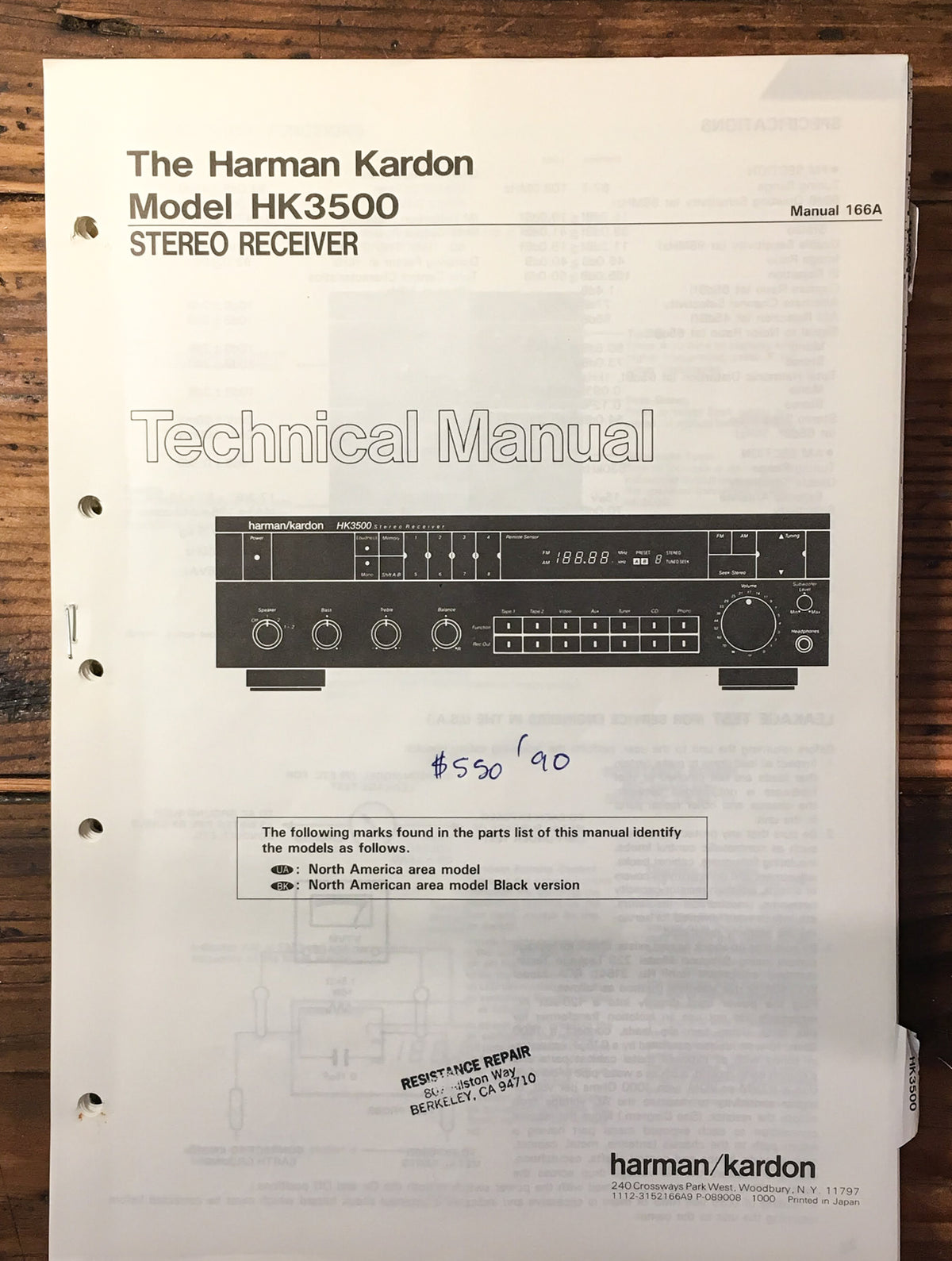 Harman Kardon HK3500 HK3500 Receiver Service Manual *Original*