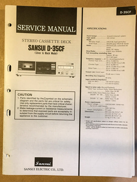 Sansui D-35CF Cassette / Tape Player Service Manual *Original*