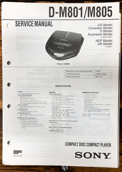 Sony D-M801 D-M805 CD Player / Discman  Service Manual *Original*